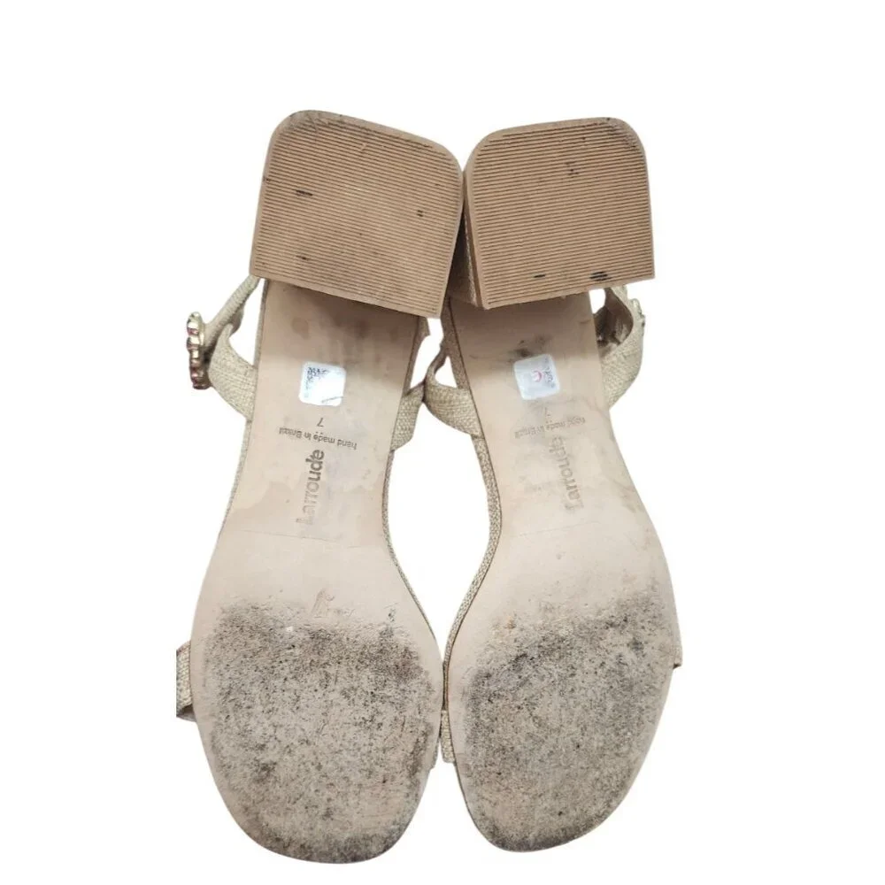 Larroude Selena 45MM Raffia Block-Heel Sandals Size 7
